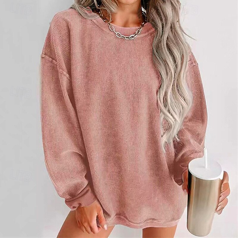 Women's Pullover Plain Streetwear Casual Comfy Long Sleeve Crew Neck Regular Tops Street Holiday Going out Black Pink Gray Fall