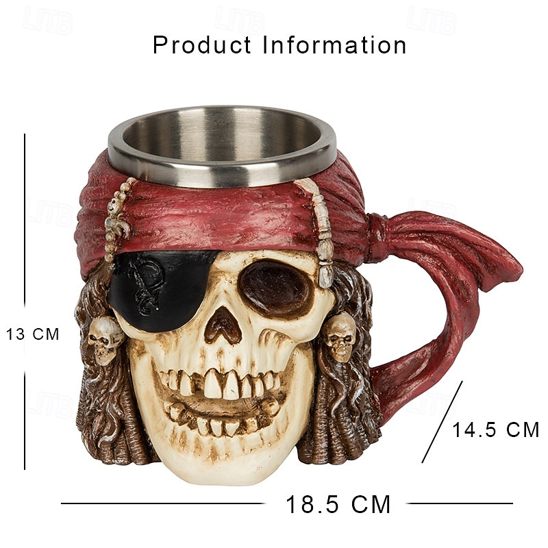 Halloween Pirate Skull Mug, Gothic Skeleton Beer Stein, Creative Bar Drinkware, Unique Skull Cup for Party, Home or Office Decor2