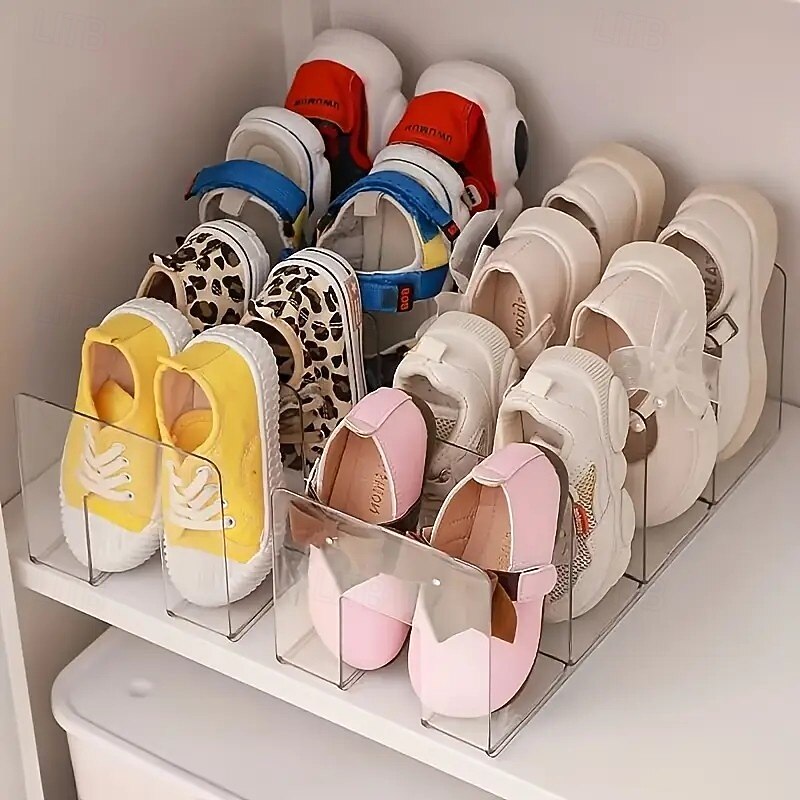 2-Pack 4-Compartment Acrylic Kids Shoe Rack, Clear and Compact Baby Shoe Organizer, Durable and Stylish Shoe Storage for Children