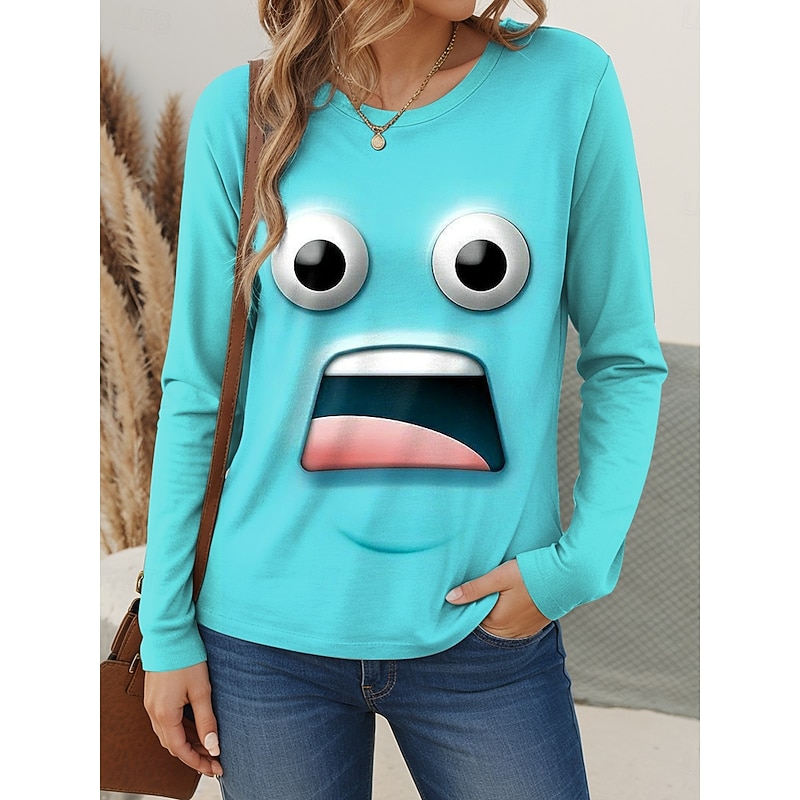 Easter Women's T shirt Crew Neck Long Sleeve Tunic Graphic Geometry Vintage Stylish Casual  Regular Tops Daily Print Yellow Red Blue Green Fall3