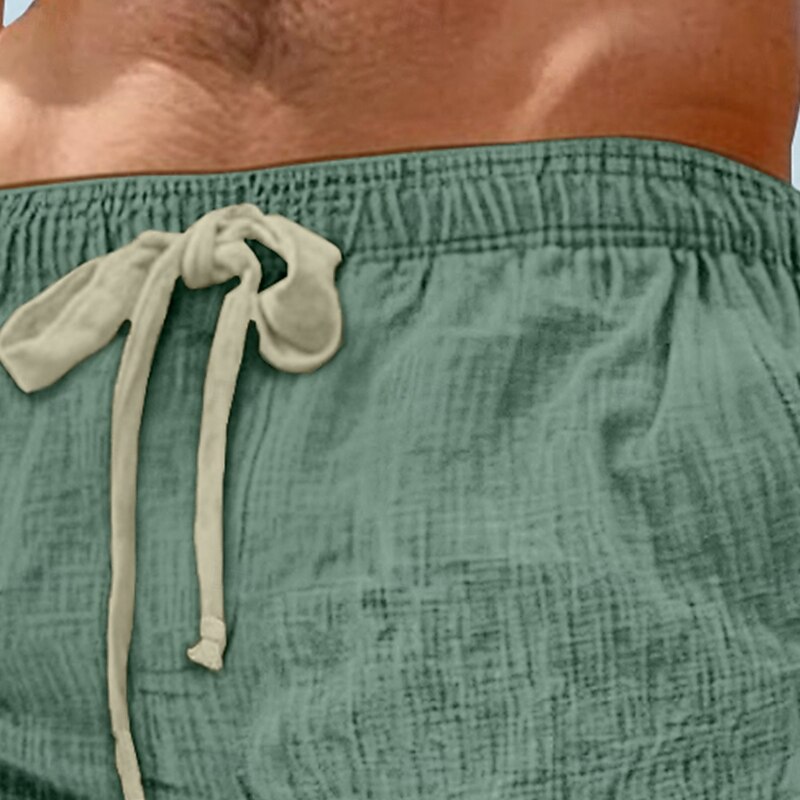 Men's Shorts Summer Shorts Beach Shorts Pocket Elastic Waist Drawstring Plain Comfort Breathable Knee Length Vacation Holiday Beach Vacation Hawaiian Black Pink Inelastic2