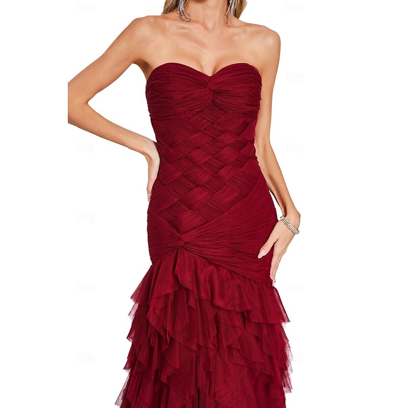 Mermaid / Trumpet Evening Gown Elegant Dress Formal Prom Court Train Sleeveless Sweetheart Tulle with Pleats Shawl3