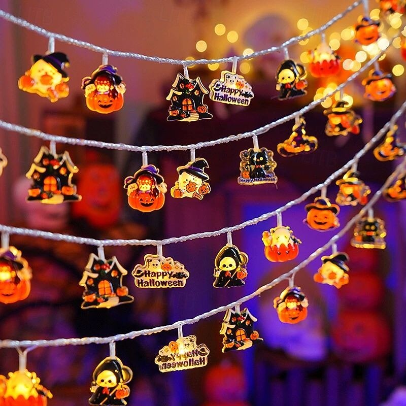 Halloween Pumpkin Ghost String Lights 1.5M 10LEDs Battery Powered Terrifying Scene Decoration Halloween Party Bar Haunted House Porch Garden Home Decor