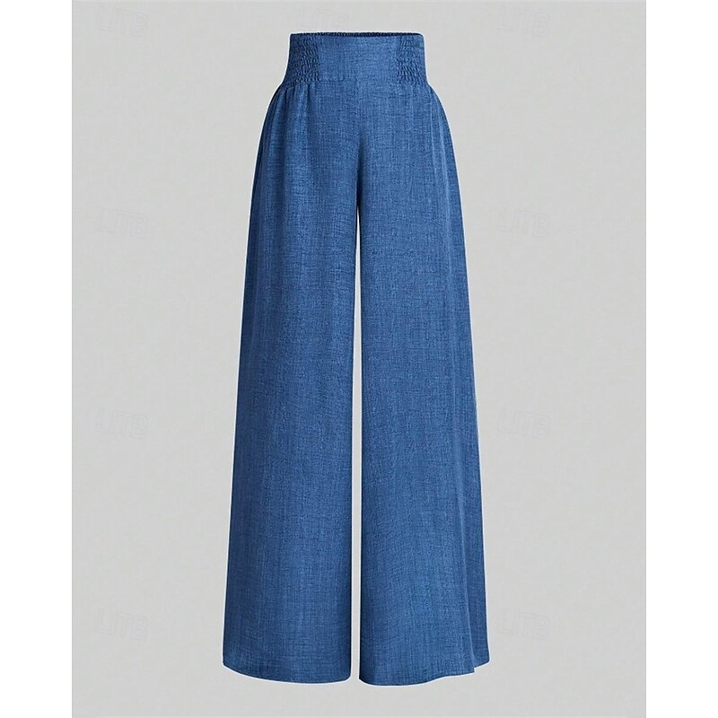 Women's Wide Leg Pants Trousers Palazzo Pants Fashion Streetwear Full Length High Waist Plain Elastic Waist Breathability Comfortable Street Daily Wear Going out Wine Black Blue Green Summer Spring2