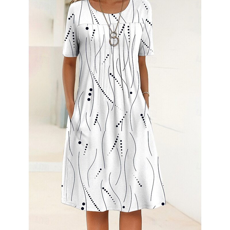 Women's Midi Dress Shift Dress Summer Dress Vacation Casual Daily Regular Fit Floral Graphic Abstract Half Sleeve Crew Neck White Blue Sky Blue Light Grey Summer Spring