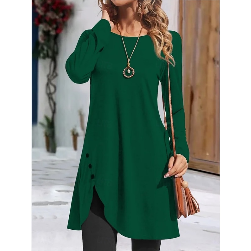 Women's Mini Dress T Shirt Dress Tee Dress Casual Daily Regular Fit Plain Long Sleeve Crew Neck Black Red Green Gray Spring Fall3