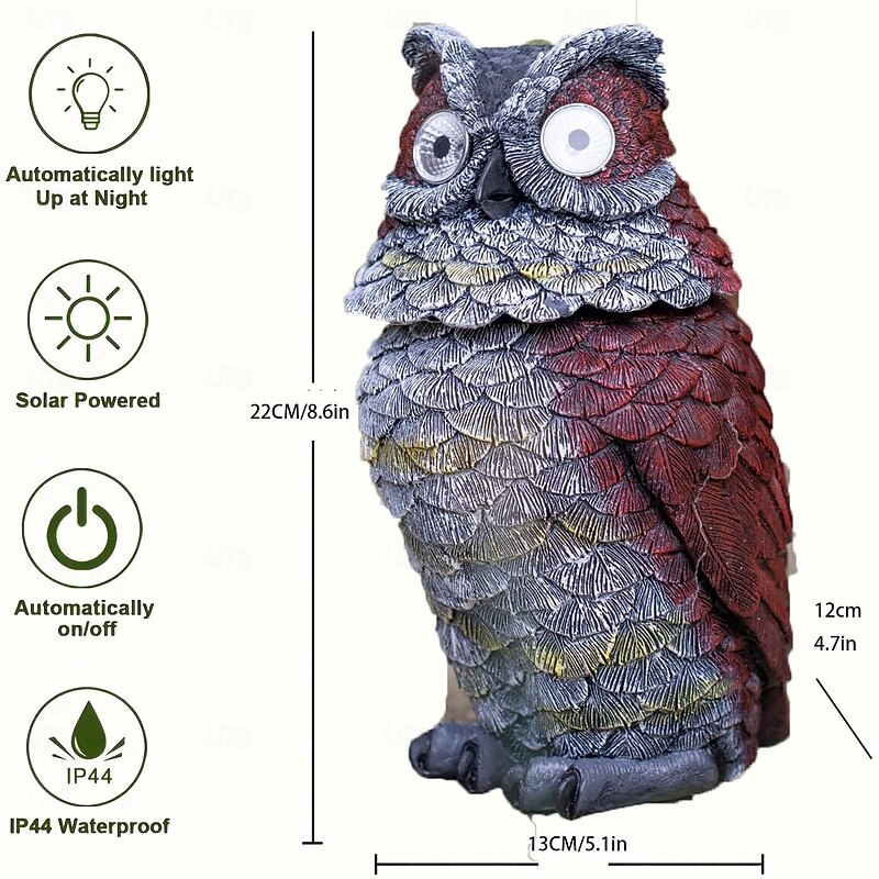 1 Pc Outdoor Solar Owl Decorative Lamp Head Swinging Courtyard Garden Path Terrace Balcony Landscape Light Pendant Resin Light2