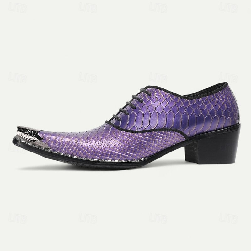 Men's Purple Snake-Patterned Dress Shoes - Stylish Premium Cowhide Oxford Shoes for Evening Events and Fashion Lovers3