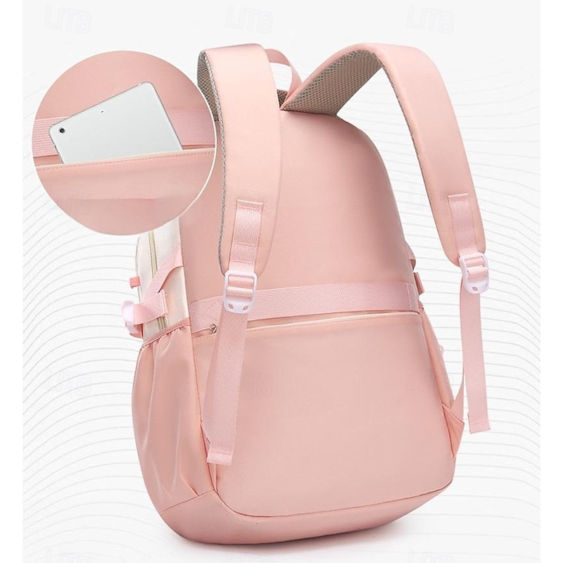 Girls' Large Capacity School Backpack with Cute Pins, Multi-Compartment Lightweight Waterproof Bookbag for Elementary and Middle School Students, Available in Pink and Purple3