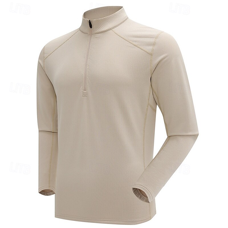 Men's Fleece Sweatshirt Quarter Zip Sweatshirt Long Sleeve Stand Collar Top Outdoor Thermal Warm Winter Polyester Black Blue Apricot Fishing Tennis Running3