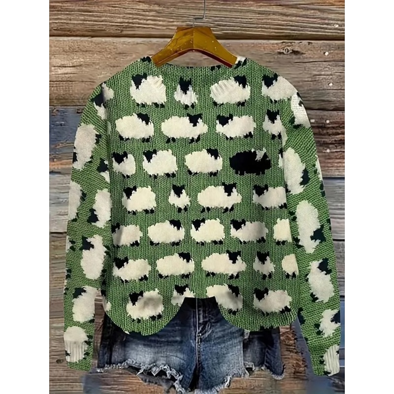 Women's Sweater Casual Soft Floral Graphic Animal Ribbed Crew Neck Knitted Print Long Sleeve Regular Tops Knit Outdoor Daily Weekend Yellow Blue Fall Winter3