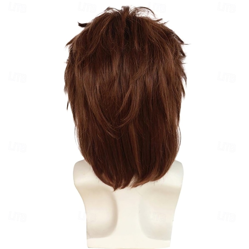 Brown 70s 80s Male Wig Mens Brown Fluffy Mullet Punk Rocker Wig California Heat Resistant Synthetic Hair for Halloween Party Cosplay Costume4