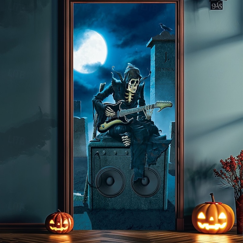 Halloween Door Covers Tribute by Vincent Hie Door Tapestry Door Curtain Decoration Backdrop Door Banner for Front Door Farmhouse Holiday Party Indoor Outdoor Decor Supplies