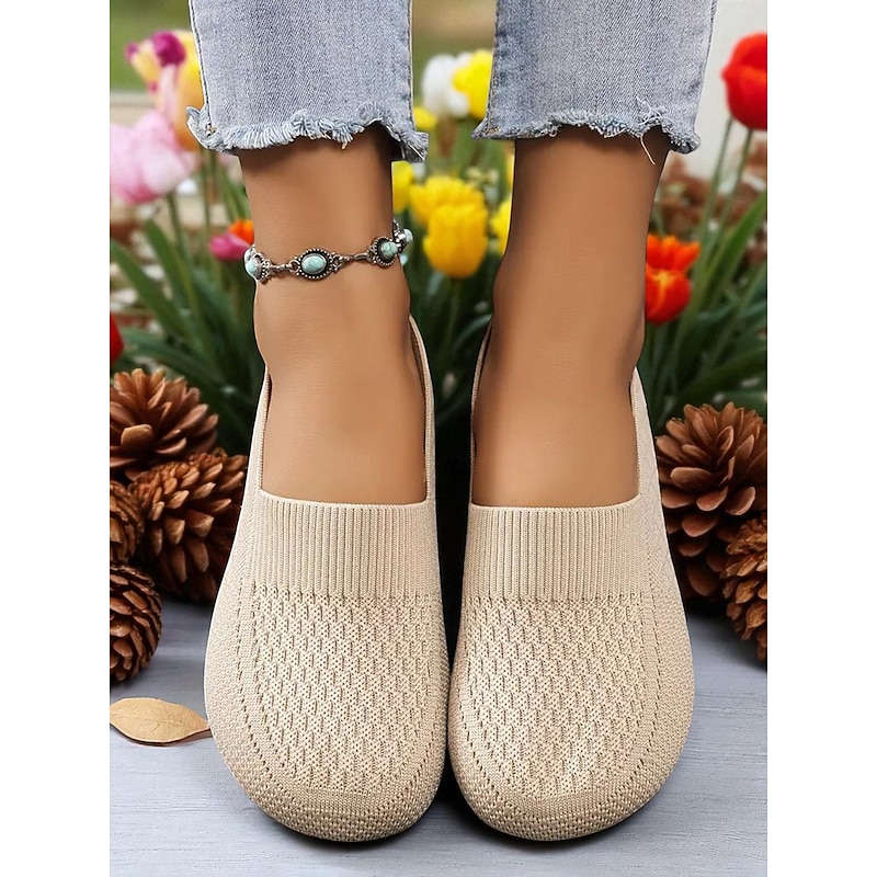 Women's Wide Toe Slip-On Shoes – Breathable Flyknit Comfort Flats, Perfect for Daily Wear, Travel, Garden and Outdoor Activities