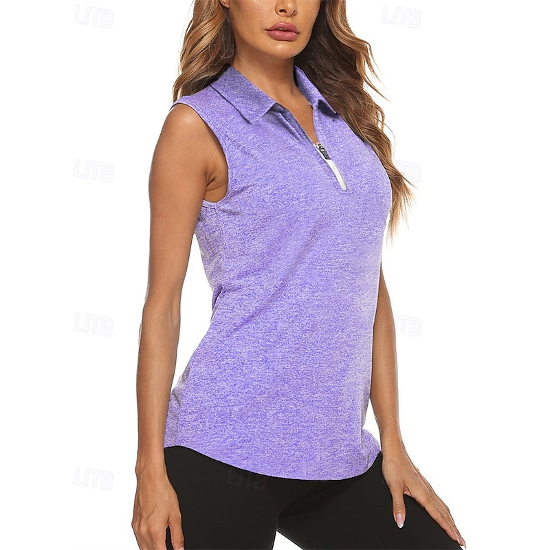 Women's Solid Colored Sport Shirt Golf Polo Shirt Tennis Shirt Sleeveless Zipper High Elasticity Moisture Wicking Breathable Tennis Golf Pickleball Turndown Zip Collar Shirt Top Sky Blue Purple Green