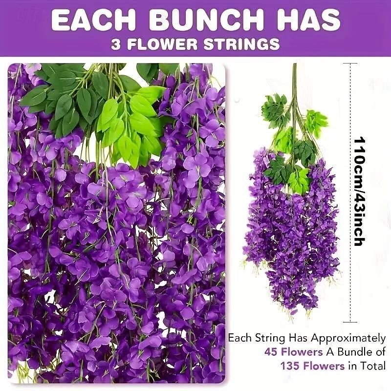 36 Pack Artificial Wisteria Hanging Flowers, 3.6ft Long Purple Vine Garland for Wedding, Garden, Wall, Fence, Party Decoration2