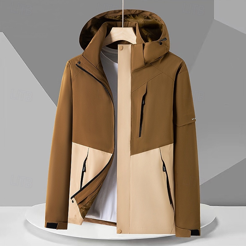 Men's Windbreaker Softshell Jacket Hiking Jacket Outdoor Waterproof Windproof Hiking Outfits Hiking Clothes Spring Autumn / Fall Top Camping / Hiking / Caving Running Patchwork Army Green Green Khaki