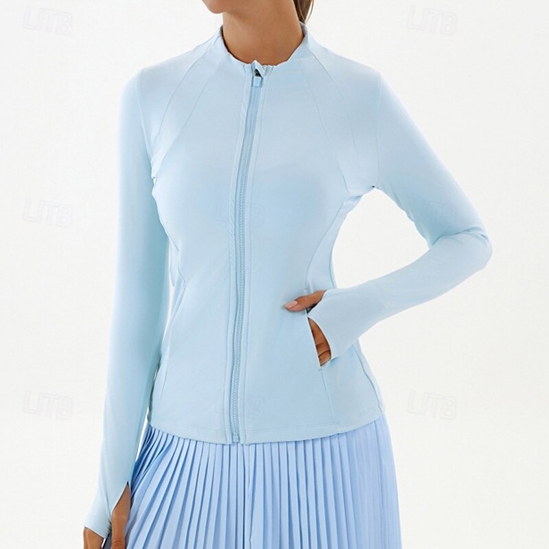 Women's Workout Jacket Stretchy Breathable Full Zip Long Sleeve Sports Solid Color Top For Gym Dance Athletic Tight Fit Activewear3