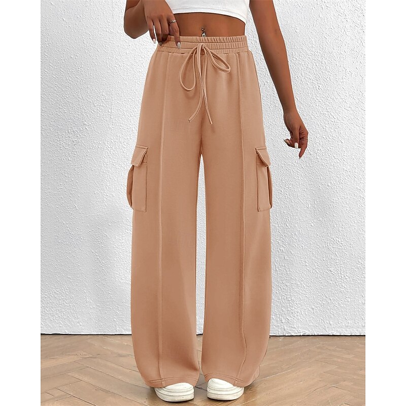 Women's Cargo Pants Pants Trousers Fashion Streetwear Full Length High Waist Solid Colored Pocket Comfortable Micro-elastic Sports & Outdoor Daily Wear Wine Apricot Black White Spring Fall Regular Fit