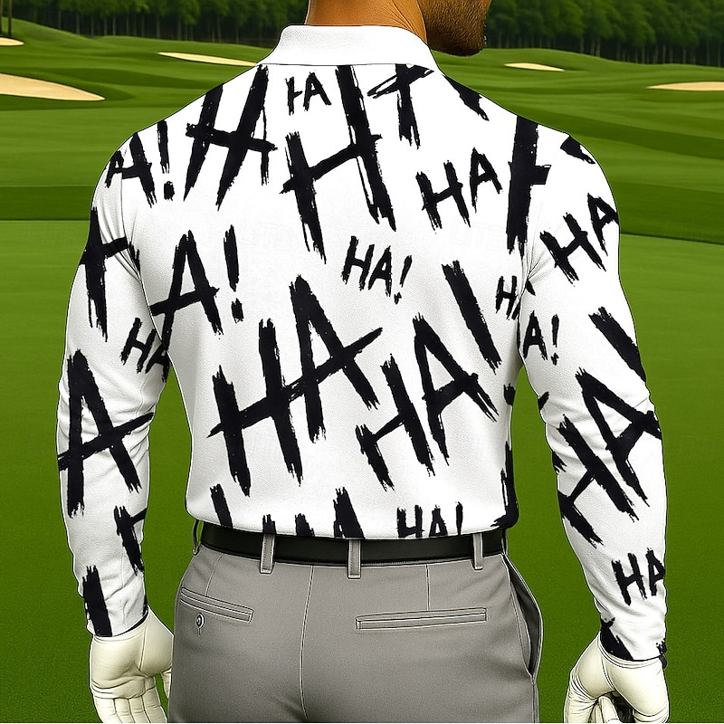 Men's Letter Polo Long Sleeve Polo Shirts Lapel Sportswear Casual Athleisure Daily Wear 3D Print Buttons Spring Fall Winter Black White2