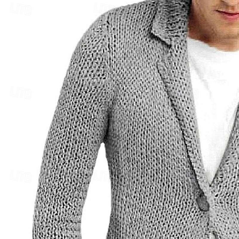 Men's Sweater Cardigan Sweater Ribbed Knit Regular Tops Knitted Plain Notch Modern Contemporary Casual Casual Daily Wear Clothing Apparel Winter Gray M L XL2