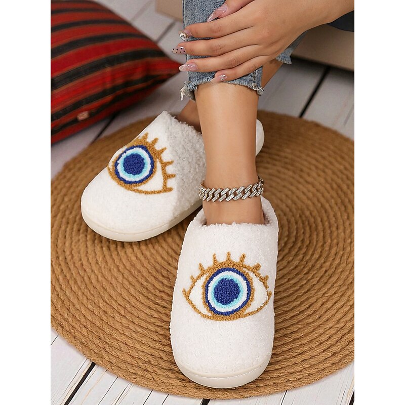 Women's Fuzzy Eye Pattern Indoor Slippers – Cozy Plush House Shoes for Winter, Lounging and Gift Giving2