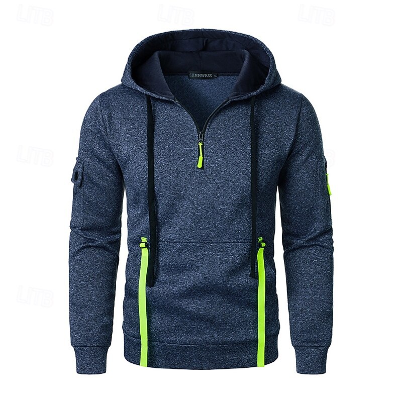 Men's Hoodie Pullover Hoodie Sweatshirt Quarter Zip Hoodie Tactical Hoodie Black Wine Navy Blue Blue Hooded Plain Multi Pocket Sports & Outdoor Daily Streetwear Cool Casual Athletic All Seasons