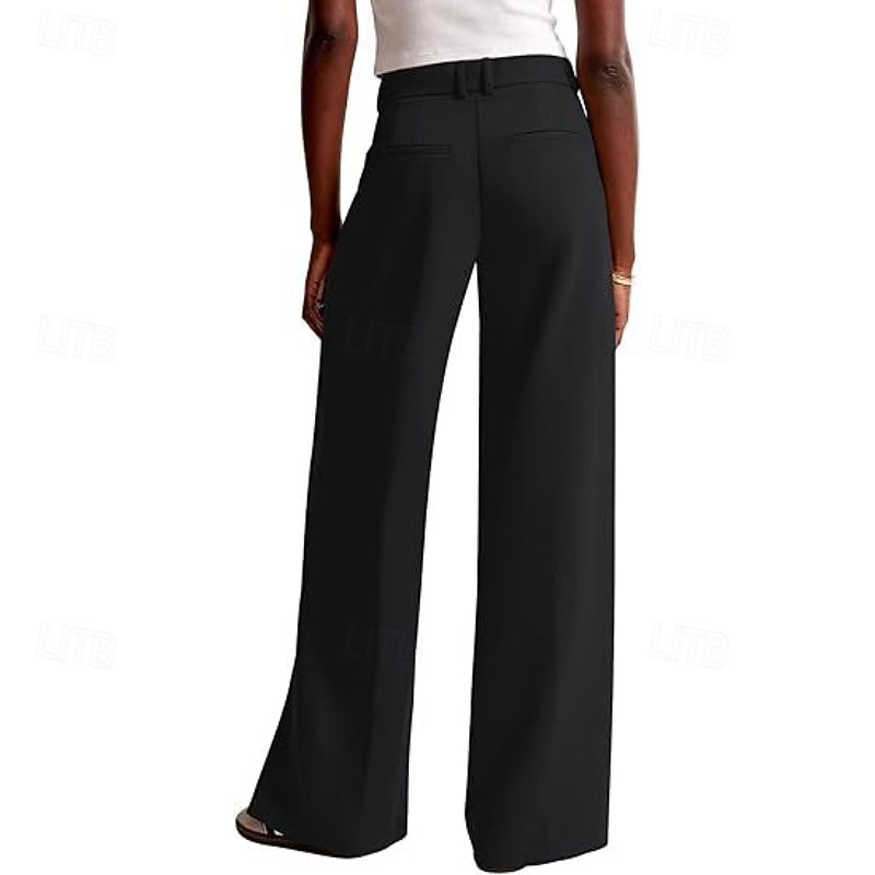 Women's Wide Leg Slacks Streetwear Casual Full Length Natural Plain Elastic Waist Comfy Street Holiday Daily Wear Ash Dark-Gray Dark red Apricot Fall Regular Fit4