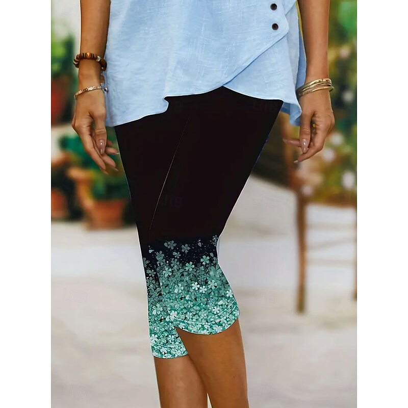 Women's Leggings Vacation Vintage Ethnic Style Capris High Waist Floral Graphic Comfy Quick Dry Breathability Stretchy Outdoor Vacation Causal Pink Blue Purple Green Summer Spring Skinny3