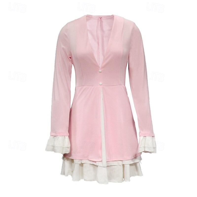 Women's Mini Dress Blazer Dress Peplum Dresses Fashion Modern Outdoor Vacation Holiday Regular Fit Color Block Long Sleeve V Neck Black Pink Fall4