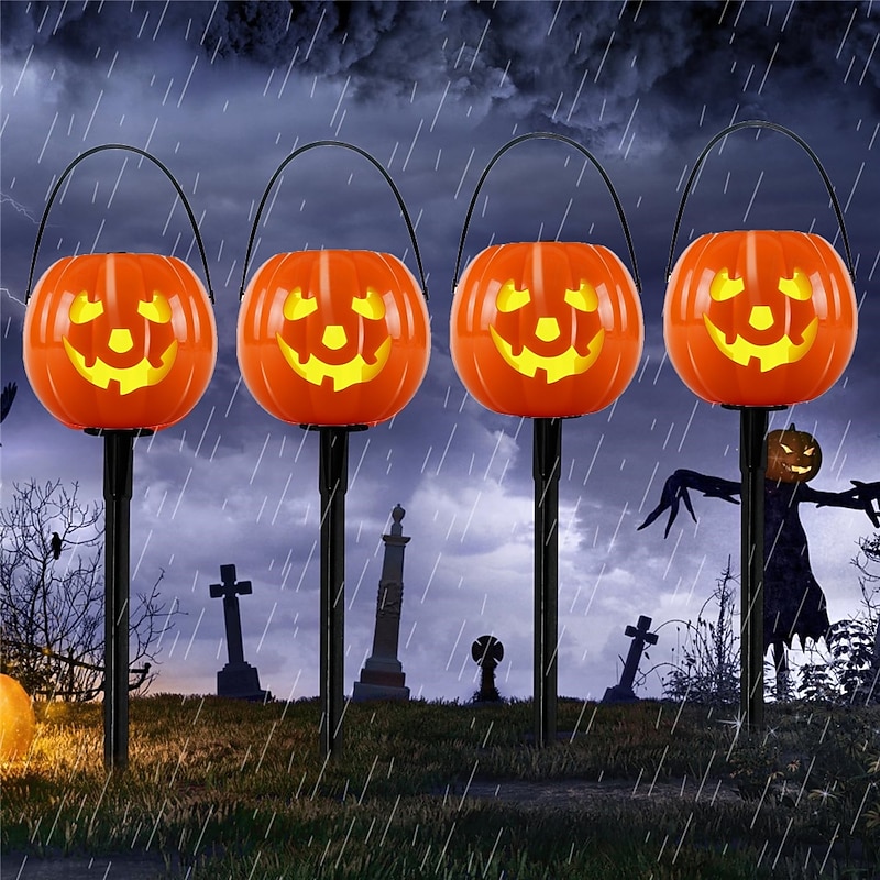 Solar Portable Decorative Landscape Light Waterproof Floor Plug Light Festive Party Atmosphere Courtyard Light Pumpkin Lawn Light Led Hanging Light Courtyard Garden Landscape Light  1PC4