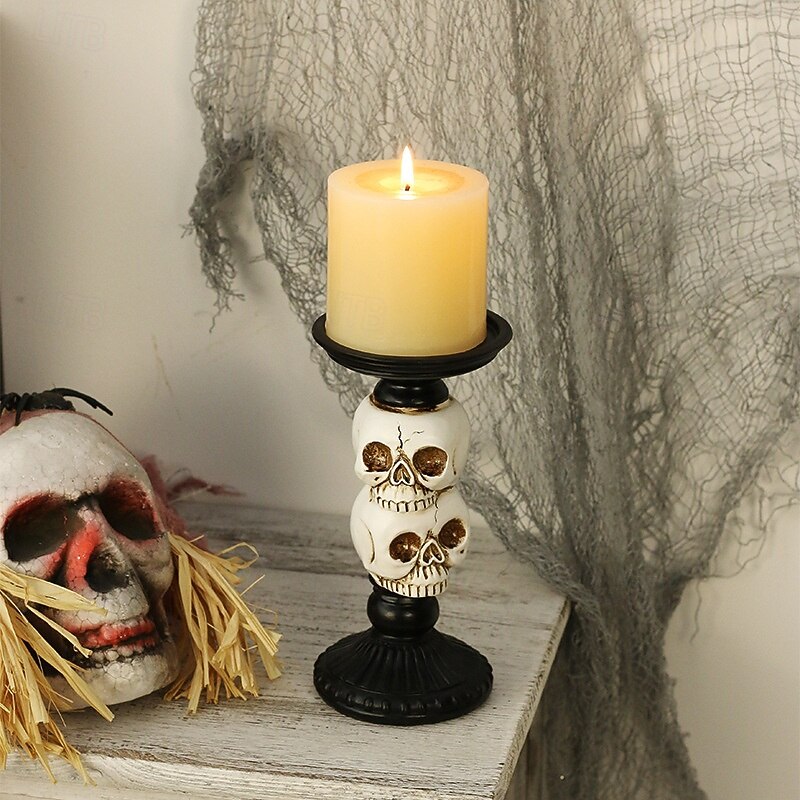 Halloween Resin Figurine Scary Skeleton Crow Candle Holder Gothic Spooky Decor for Home Tabletop Haunted House Party Decoration Creepy Holiday Resin Ornament Accessory3