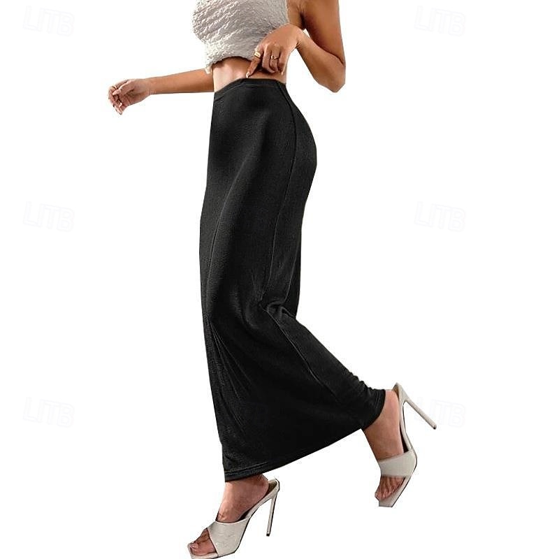 Women's Skirt Bodycon Casual Maxi Mid Rise Skirts Plain Micro-elastic Vacation Going out Black Almond Pink Brown Fall Polyester3