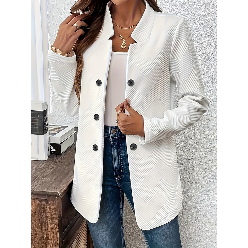 Women's Blazer Comfortable Breathable Buttons Fashion Modern Plain Work Daily Open Front Regular Stand Collar Regular Fit Long Sleeve Outerwear Black White Gray Spring Fall3