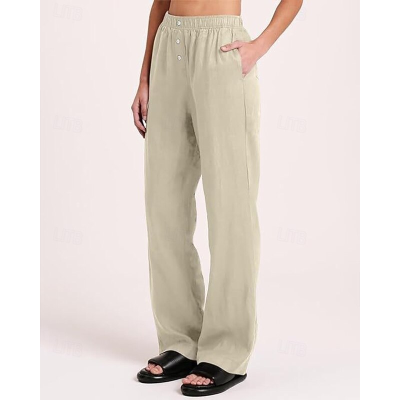 Women's Wide Leg Slacks Streetwear Casual Full Length Natural Plain Elastic Waist Buckle Comfortable Vacation Holiday Going out Apricot Black Army Green Brown Fall Regular Fit3