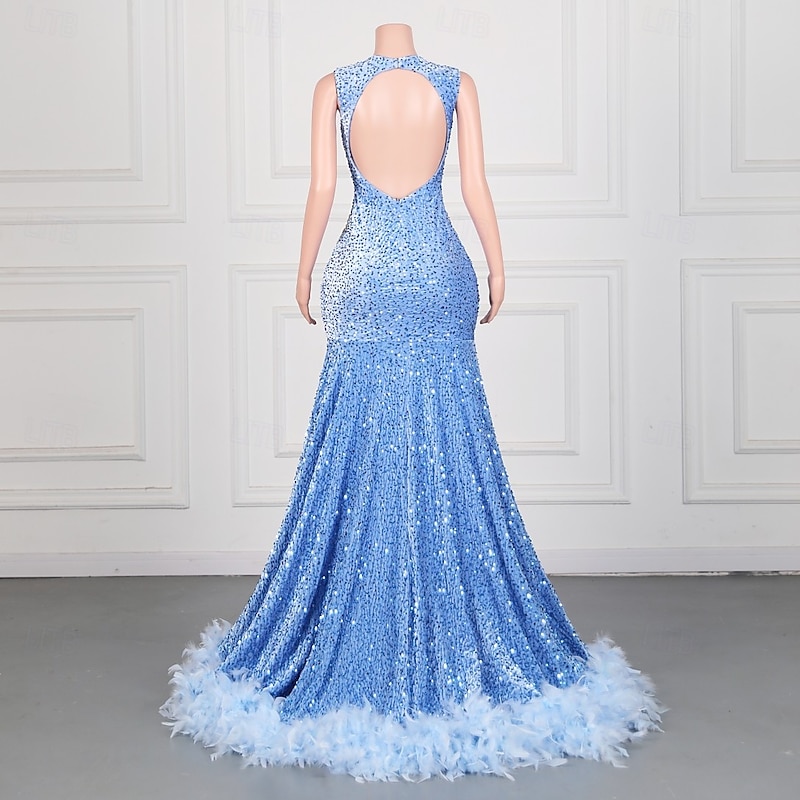 Mermaid / Trumpet Evening Gown Elegant Dress Formal Prom Sweep / Brush Train Sleeveless Crew Neck Sequined Backless with Sequin Appliques2