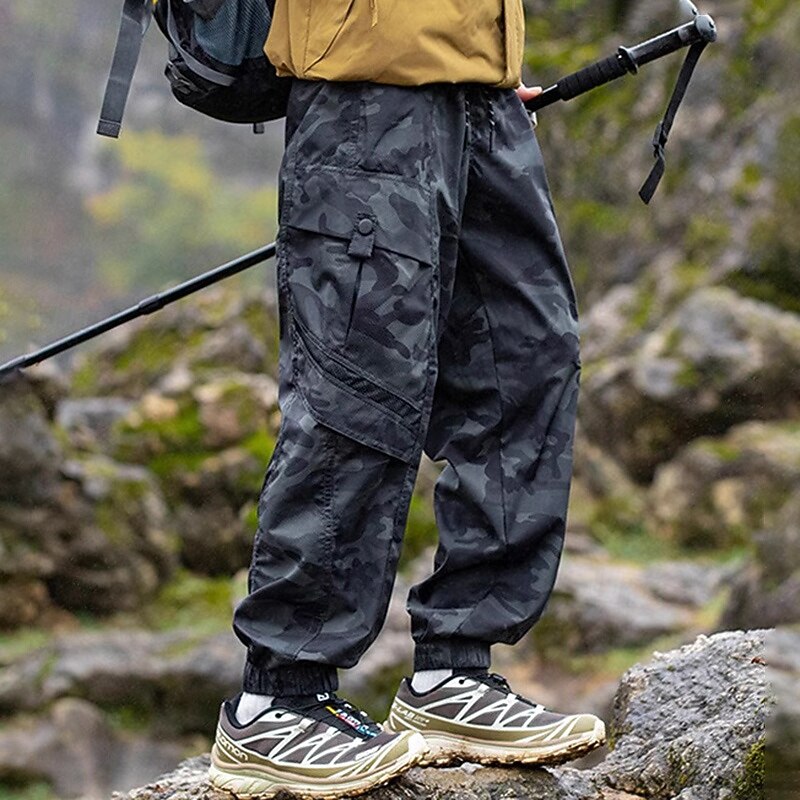 Men's Cargo Pants Hiking Pants Trousers Joggers Pants Hiking Rain Pants Winter Outdoor Regular Fit Waterproof Windproof Bottoms Drawstring Pocket Elastic Waist Dark Grey Black Camping / Hiking Running
