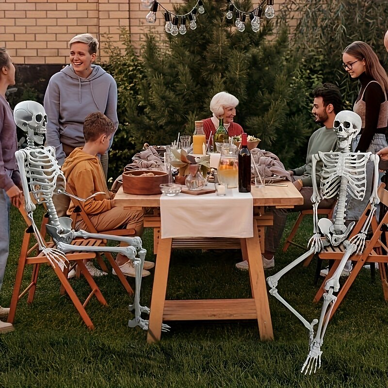 1pc Life-Size Realistic Plastic Skeleton for Halloween Decoration Freestanding No-Electricity Needed Spooky Sculpture for Home Garden Haunted House Outdoor Decor4