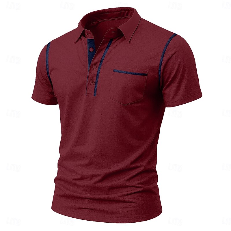 Men's Cotton Blend Polo Shirt Golf Shirt Casual Sports Classic Short Sleeve Fashion Cool Color Block Pocket Buttons Summer Spring Spring &  Fall Slim Fit Dark Grey Black White Burgundy Navy Blue Dark4
