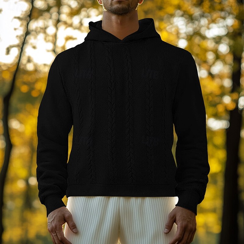 Men's Fleece Hoodie Black White Navy Blue Light Grey Dark Gray Hooded Plain Patchwork Sports & Outdoor Casual Daily Streetwear Cool Sportswear Fall & Winter Clothing Apparel Hoodies Sweatshirts  Long3