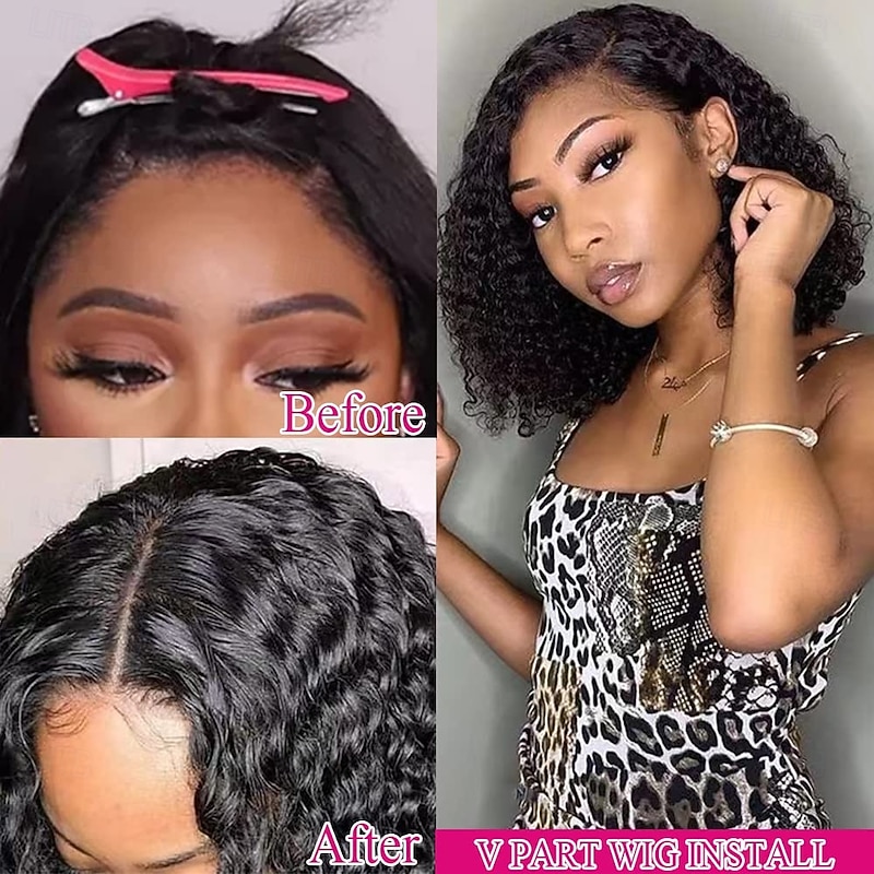 Curly V Part Wigs Brazilian Kinky Curly Human Hair Wigs for Black Women V Shape Wigs No Leave Out Lace Front Wigs Upgrade U Part Wigs Glueless Full Head Clip In Half Wigs4