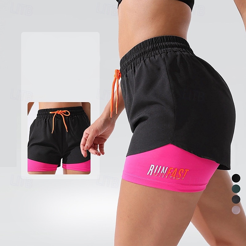 Women's Workout Shorts 2 in 1 with Pockets High Waist Dance Pilates Running Bottoms Solid Color Black White Yellow Sports Activewear Tight Fit2