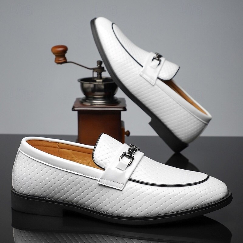 Men's White Faux Leather Loafers with Metal Bit – Elegant Slip-on Shoes for Summer Parties, Cruises and Resort Weddings2