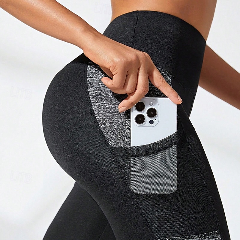 Women's Capri Leggings Yoga Leggings Pocket Tummy Control High Waist Gym Dance Athletic Bottoms Color Block Black Fall Sports Activewear Tight Fit4