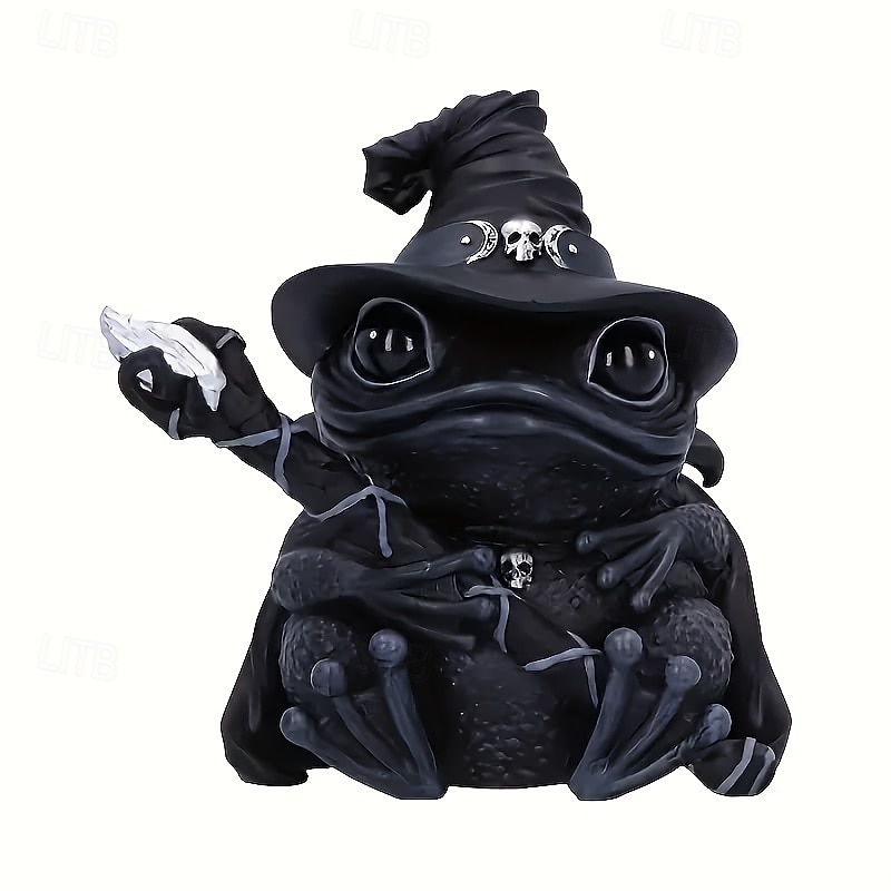 Handcrafted Resin Enchanting Witch Frog Figurine - Magical Gothic Halloween Decor Tabletop Ornament with Black Hat & Skull Accents Perfect for Halloween Christmas New Year & More No Electricity N
