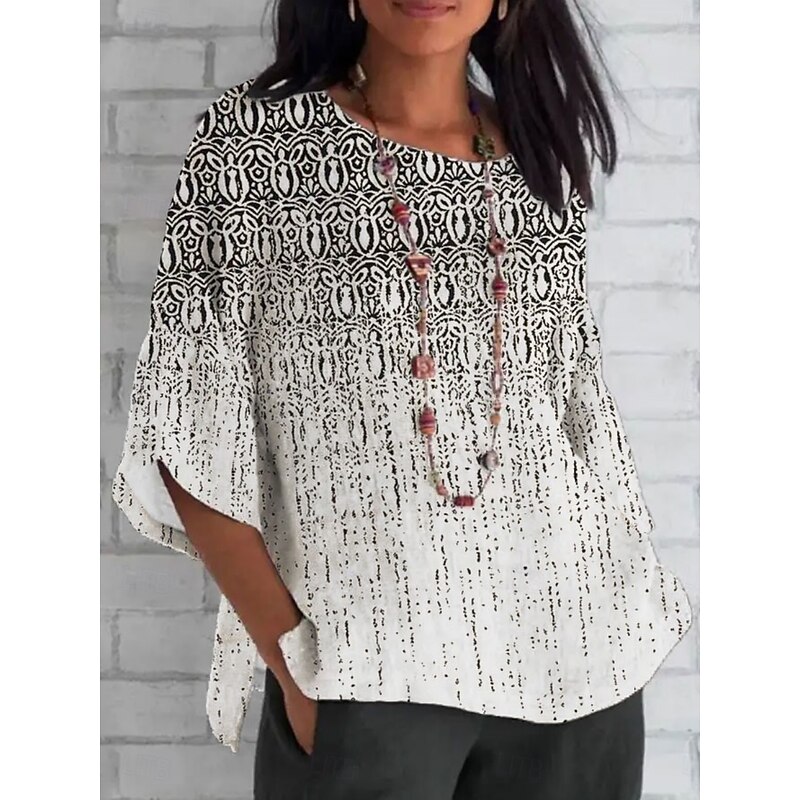 Women's Shirt Graphic Color Gradient Retro Vintage 3/4 Length Sleeve Crew Neck Regular Tops Daily Holiday Print White Yellow Red Blue Purple Summer Spring Fall