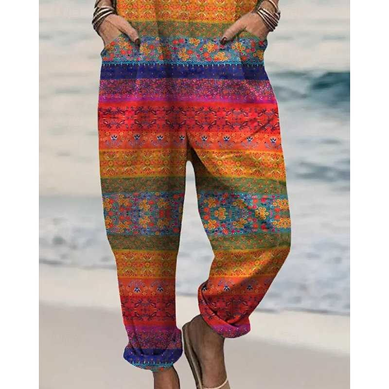 Women's Normal Jumpsuit Streetwear Floral Short Sleeve Wide Leg U Neck Pocket Print Street Daily Regular Fit Orange Summer3