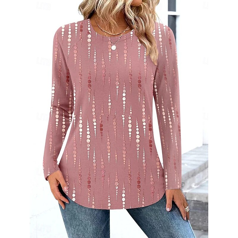 Women's T shirt Long Sleeve Ombre Graphic Geometric Casual Long Sleeve Crew Neck Round Neck Regular Tops Daily Weekend Print Pink Purple Green Spring Fall Winter Prefall3