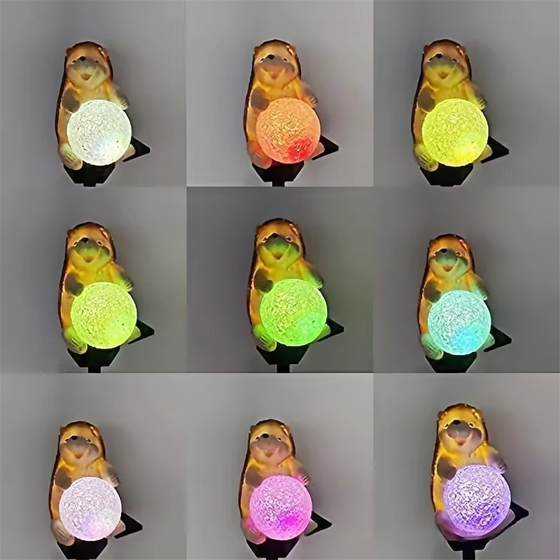 Solar Energy Hedgehog Garden Light Lantern Landscape Lighting Colors Changing Hedgehog with Ball Ornament for Garden Decoration  1PC3