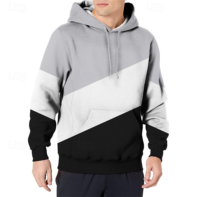 Men's Hoodie White Khaki Hooded Color Block Pocket Sports & Outdoor Daily Holiday Polyester Streetwear Basic Casual Spring Autumn / Fall Clothing Apparel Hoodies Sweatshirts